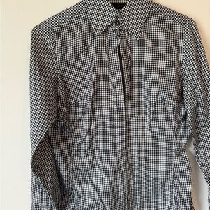 New York & Company Black and White Houndstooth Button Down Shirt